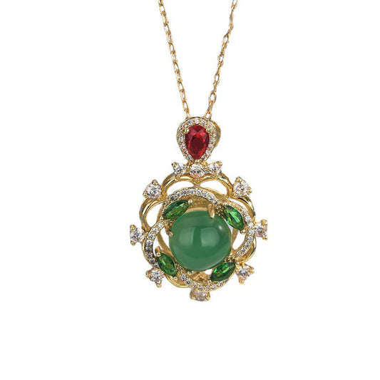Jade Cyan Jade Red Crystal Luck Necklace