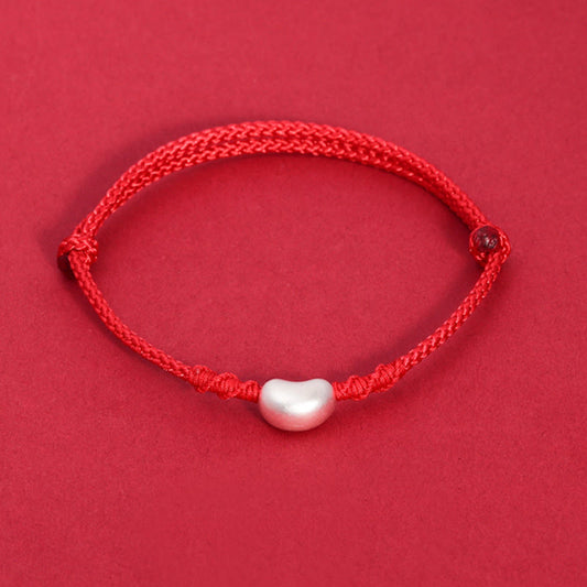 Ancient Tibetan Buddhist Red String Tradition 999 Sterling Silver Bean Design Luck Connection Handmade Braided Bracelet