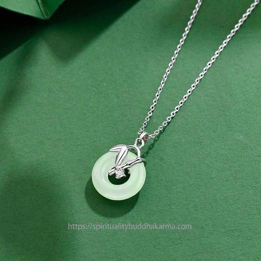 Jade 925 Sterling Silver Hetian Jade Bamboo Leaf Peace Buckle Prosperity Necklace Pendant
