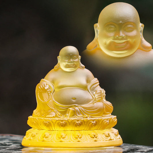 Spirituality Handmade Laughing Buddha Figurine Liuli Crystal Art Piece Wealth Statue Home Decoration