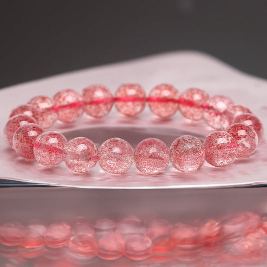 N003 Elegant Natural Strawberry Quartz Crystal Beaded Bracelet - Natural Gemstone, Love Stone, Enhances Passion, Boosts Love Luck, and Strengthens Relationships