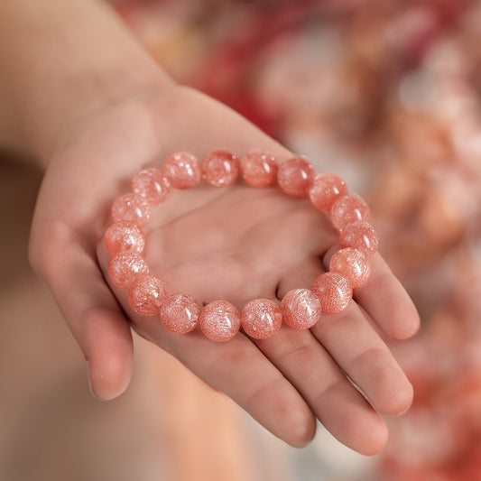 N013-2 Copper Rutile Quartz Crystal Bracelet - Orange-Pink Azeztulite Firework Quartz, Seven Rabbit Hair Rutilated Quartz, Feng Shui Treasure Bowl Wealth Enhancer, Chakra Balancing