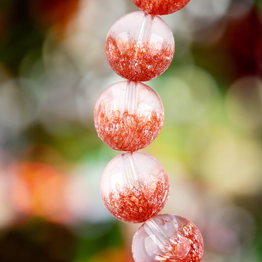 N013-1 Copper Rutile Quartz Crystal Bracelet - Orange-Pink Azeztulite Firework Quartz, Treasure Bowl Design Seven Rabbit Hair Rutilated Quartz, Feng Shui Wealth Enhancer, Chakra Balancing