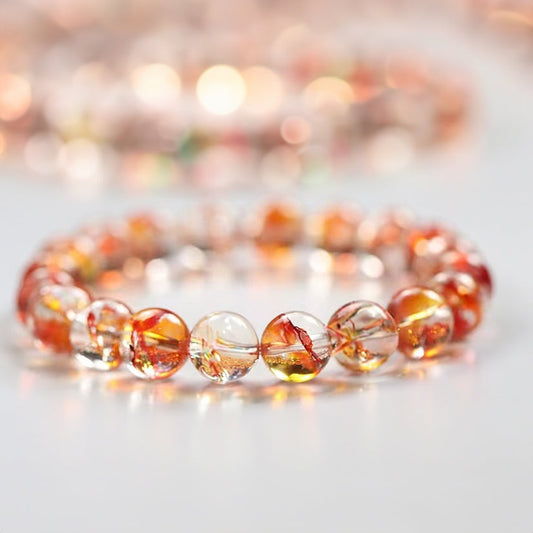 N021 Natural Red Flower Quartz Crystal Bracelet Enhance Energy, Balance Root and Heart Chakras, Promote Emotional Healing and Creativity Boost