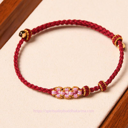 Ancient Tibetan Buddhist Red String Tradition Handmade Peach Blossom Protection Braided Rope Bracelet