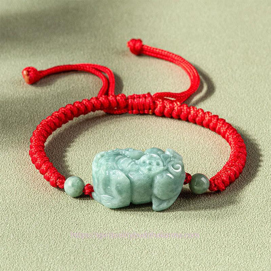 Jade Handmade Natural Jade PiXiu Protection King Kong Knot Braided String Bracelet