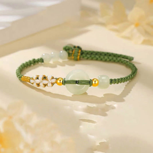 Jade Hetian Jade Peace Buckle Luck Peach Blossom Braided Bracelet