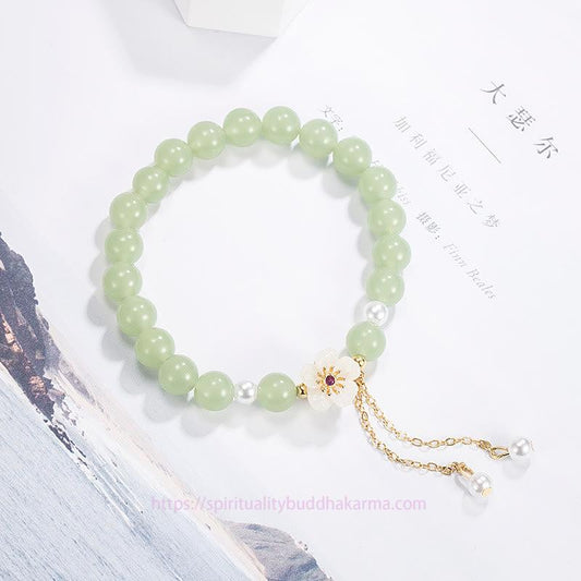 Jade Jade Peach Blossom Flower Pearl Luck Blessing Bracelet