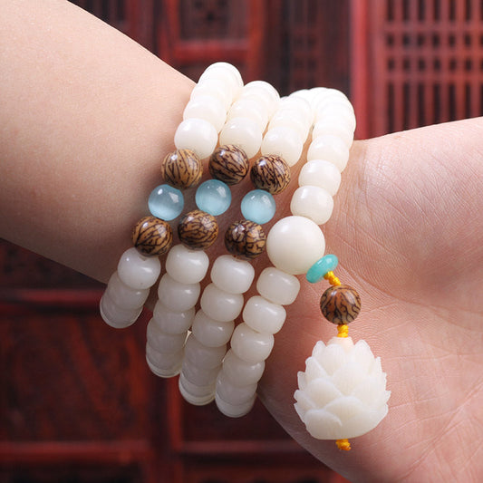 Spirituality Buddha Karma White Bodhi Seed Mala 108 Beads Luck Bracelet