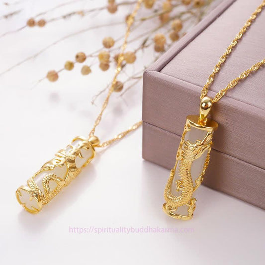 Jade Jade Dragon Phoenix Copper Blessing Harmony Necklace Pendant