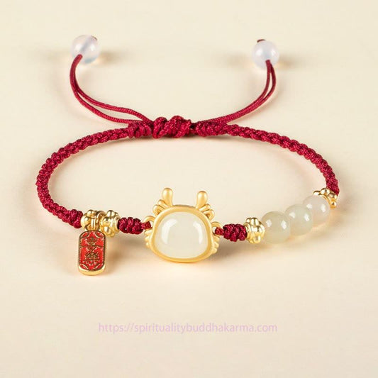 Jade Year of the Dragon Hetian White Jade Fu Character Peace And Joy Protection Bracelet