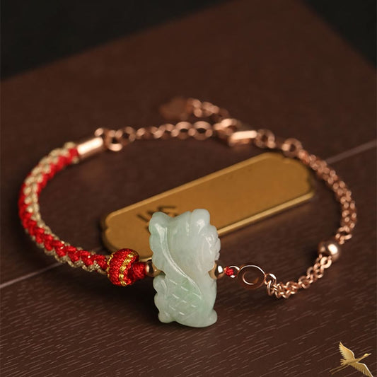 Jade 925 Sterling Silver Year of the Dragon Chinese Zodiac Jade Luck String Chain Bracelet
