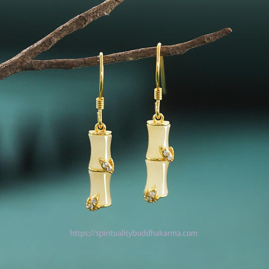 Jade 925 Sterling Silver Hetian Jade Chrysoberyl Cat Eye Red Agate Bamboo Luck Drop Earrings