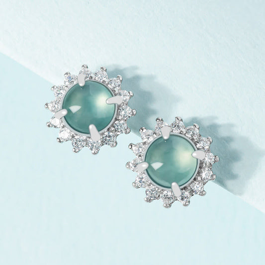Jade 925 Sterling Silver Round Jade Luck Abundance Stud Earrings