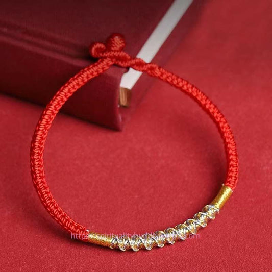 Ancient Tibetan Buddhist Red String Tradition 925 Sterling Silver Luck Strength Red String Protection Braid Bracelet