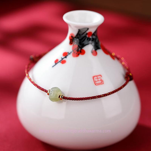 Jade 925 Sterling Silver Plated Gold Hetian Jade Lotus Luck Red String Bracelet