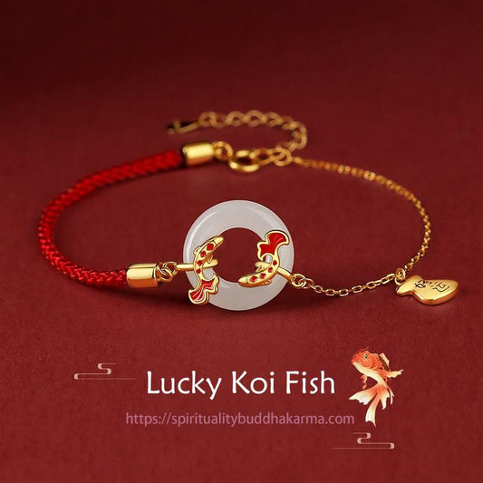 Jade 999 Sterling Silver Hetian White Jade Double Koi Fish Peace Buckle Lucky Charm Wealth Bracelet
