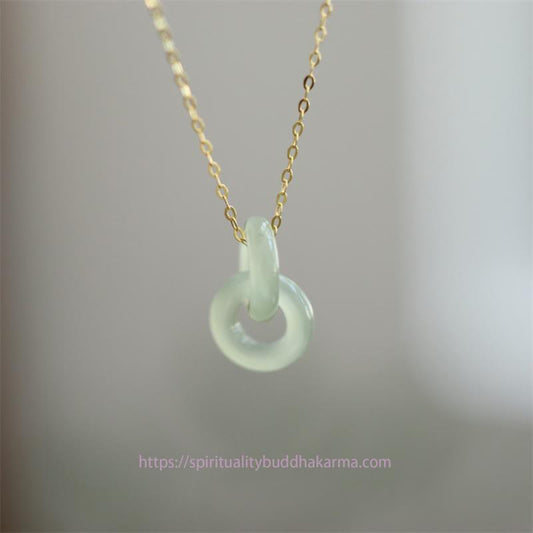Jade 925 Sterling Silver Natural Double Peace Buckle Hetain Jade Luck Necklace Pendant