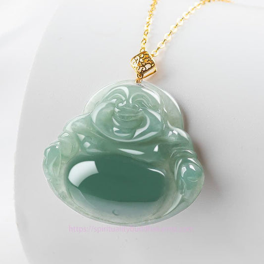 Jade Laughing Buddha Natural Jade Prosperity Abundance Necklace Pendant