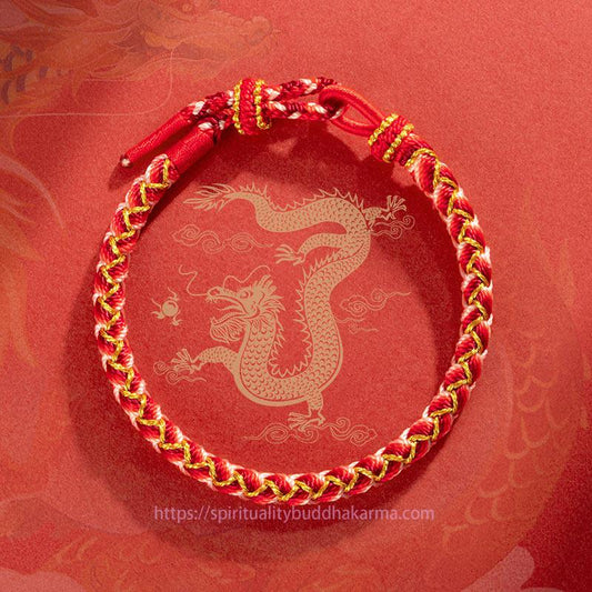 Ancient Tibetan Buddhist Red String Tradition Handmade Year Of The Dragon Scale Protection Rope Bracelet