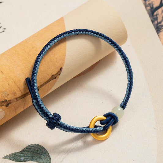 Ancient Tibetan Buddhist Red String Tradition 999 Sterling Silver Peace Buckle Hetian Jade Rope Fortune Bracelet