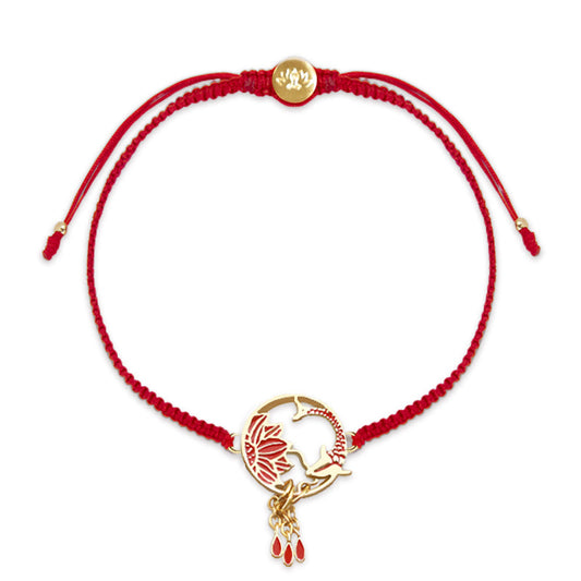 Ancient Tibetan Buddhist Red String Tradition Tibetan Handmade Lotus Koi Fish Lucky Red String Bracelet