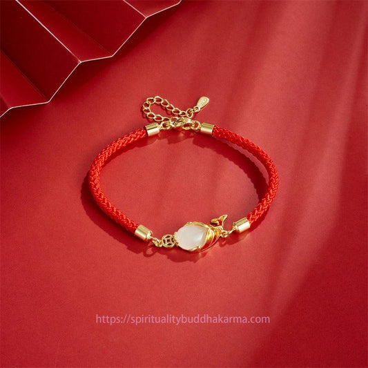 Ancient Tibetan Buddhist Red String Tradition Chalcedony Luck Koi Fish Wealth Bracelet Necklace Pendant