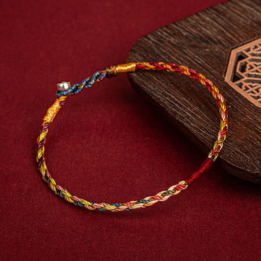 Ancient Tibetan Buddhist Red String Tradition Handmade Five Color Thread Luck Couple Child Adult Bracelet