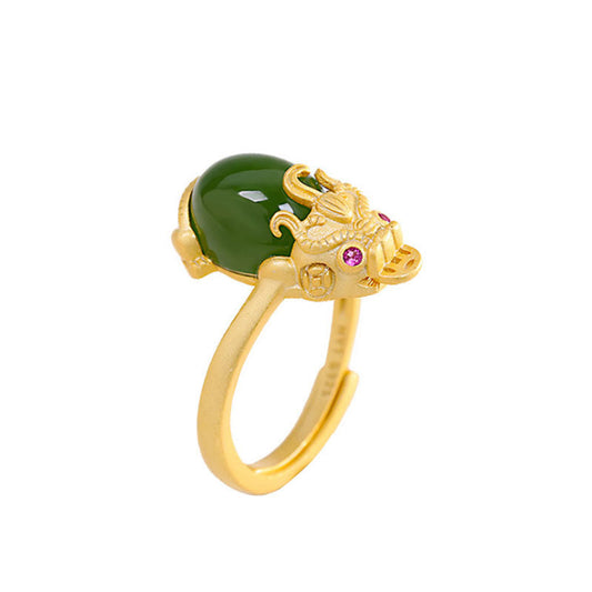Jade 18k Gold-plated Pixiu Jade Wealth Ring
