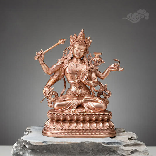 Spirituality Four-armed Manjusri Bodhisattva Figurine Serenity Copper Statue Decoration