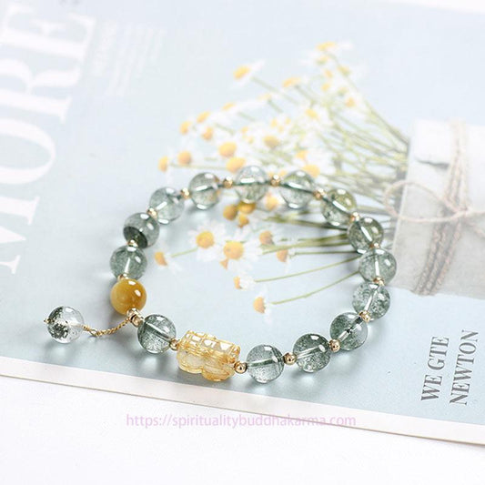 Golden Energy Citrine Green Phantom Wealth Solar Plexus Chakra (Third Chakra) PiXiu Confidence Bracelet