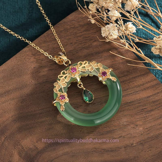 Jade Natural Round Cyan Jade Healing Necklace Pendant