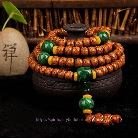 Spirituality Buddha Karma 108 Beads Mala Bodhi Seed Jade Harmony Bracelet