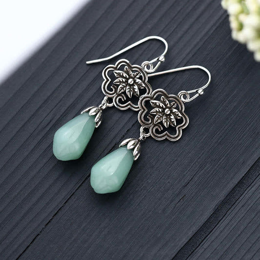 Jade Magnolia Flower Jade Water Drop Prosperity Dangle Earrings