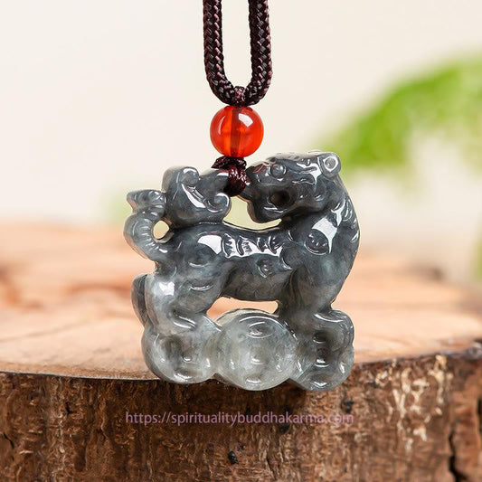 Jade Natural Jade Tiger Copper Coin Pattern Luck Necklace Pendant