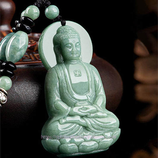 Jade Amitabha Buddha Jade Amulet Compassion String Necklace