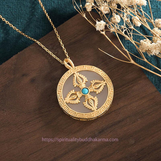 Jade White Jade Double Dorje Protection Luck Necklace Pendant