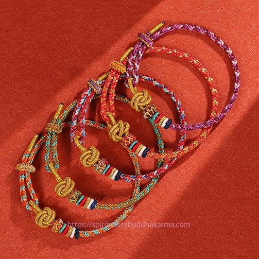 Ancient Tibetan Buddhist Red String Tradition Handmade Dunhuang Colorful Rope Protection Braid String Bracelet