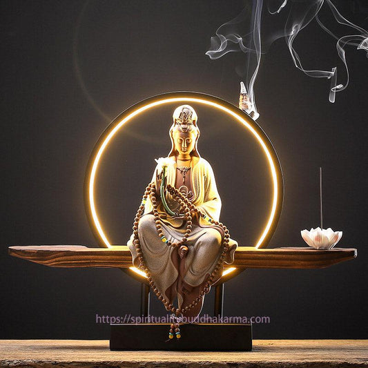 Spirituality Buddha Avalokitesvara Ceramic Lotus Relaxation Incense Burner Decoration