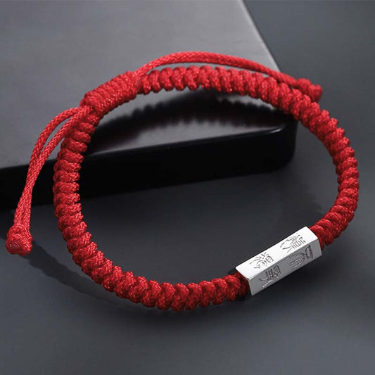 Ancient Tibetan Buddhist Red String Tradition  925 Sterling Silver Letter Engraving Blessing String Bracelet