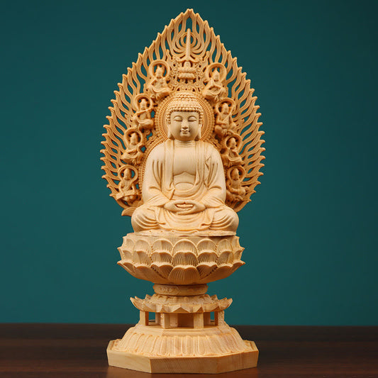 Spirituality Handmade Sakyamuni Kwan Yin Avalokitesvara Ksitigarbha Bodhisattva Statue Boxwood Grounding Home Decoration