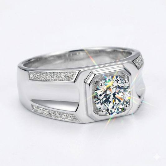 Men's Moissanite Ring: D Color VVS1 Crystal Clear Sparkle, Luxury Band