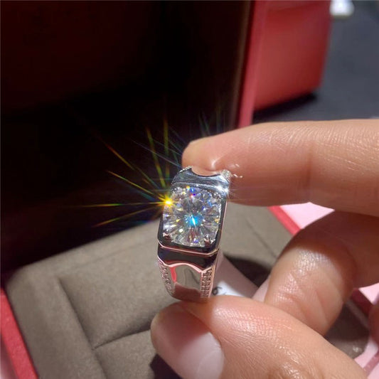 Men's Moissanite Ring: D Color VVS1 Crystal Clear Sparkle, Luxury Band