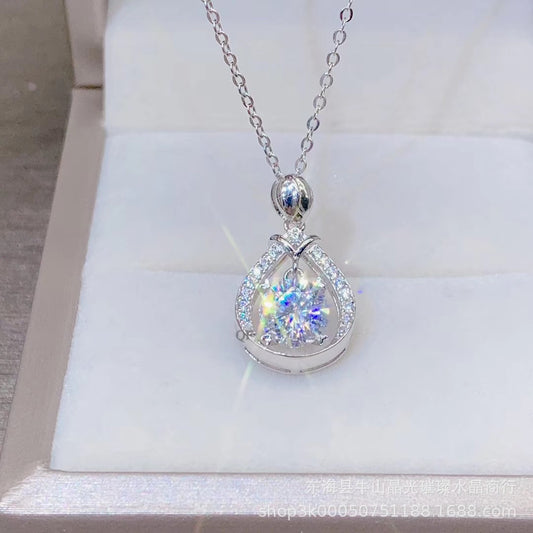 1ct / 2ct Moissanite Teardrop Halo Necklace, S925 Sterling Silver Pendant