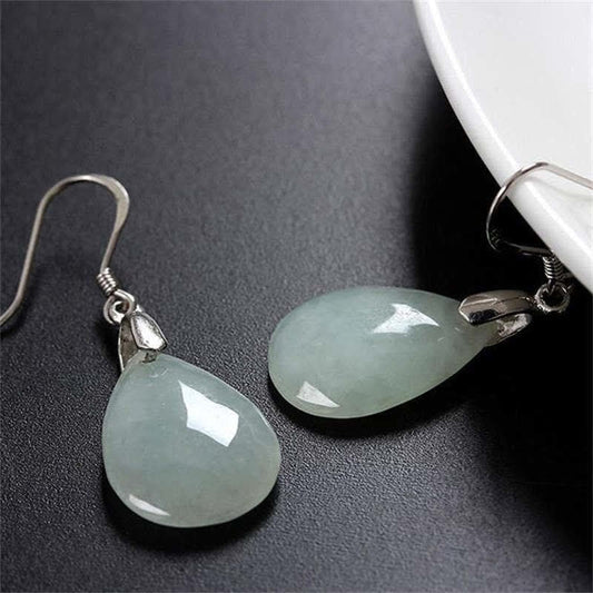 Jade  925 Sterling Silver Jade Water Drop Luck Dangle Earrings