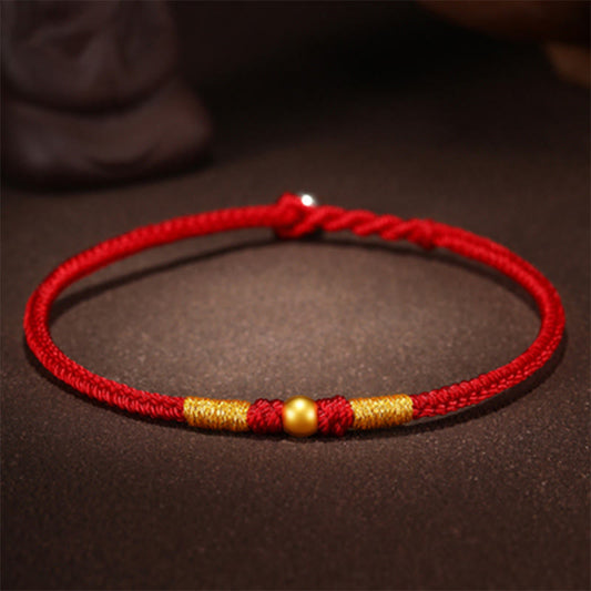 Ancient Tibetan Buddhist Red String Tradition  999 Gold Beads Luck King Kong Knot Handmade Braided Protection Bracelet