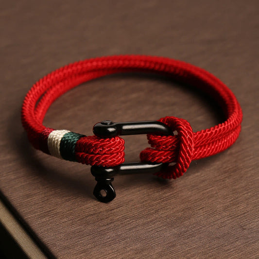 Ancient Tibetan Buddhist Red String Tradition  Simple Design Luck Stainless Steel Buckle Bracelet