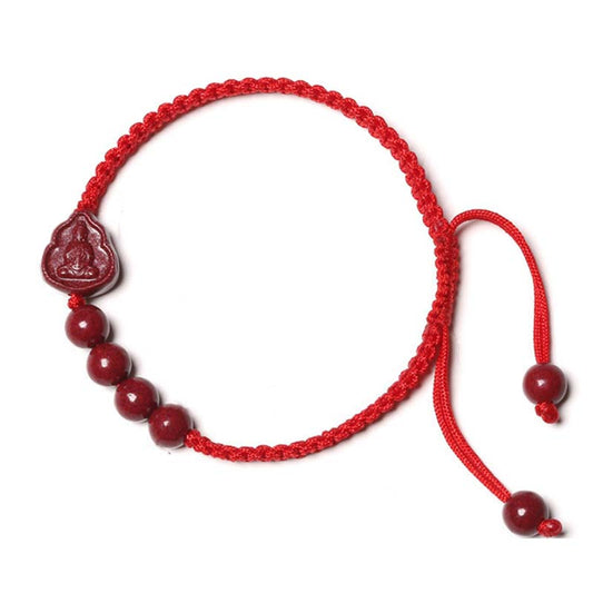 Ancient Tibetan Buddhist Red String Tradition  Laughing Buddha Avalokitesvara Cinnabar Blessing String Bracelet