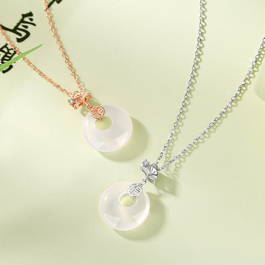 Jade  925 Sterling Silver Ginkgo Leaf Butterfly Rose Chalcedony Hetian Jade Peace Buckle Fu Character Harmony Necklace Pendant