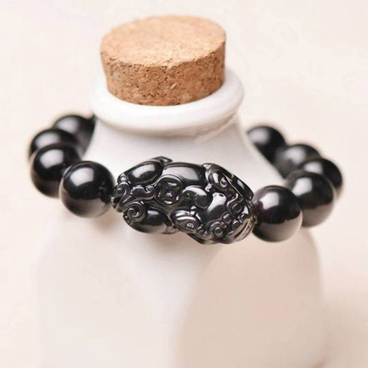 Spirituality Buddha Karma FengShui PiXiu Obsidian Wealth Bracelet